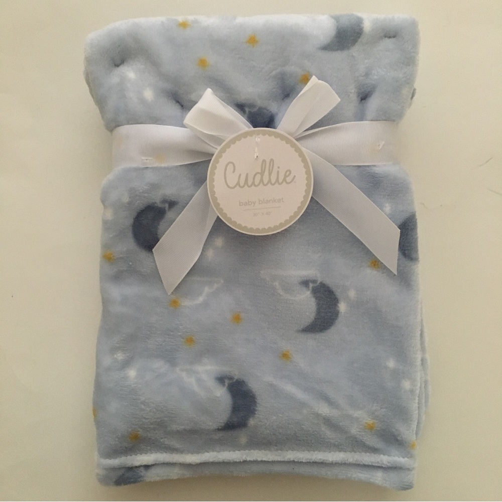 NEW Baby Blanket Blue with Moon Pattern | Cudlie